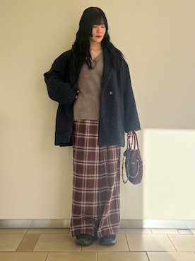 「アイテム（パンツ、レッド系）」を使った、𖤐KIRA𖤐 さん（レディース・158cm）の秋コーディネート