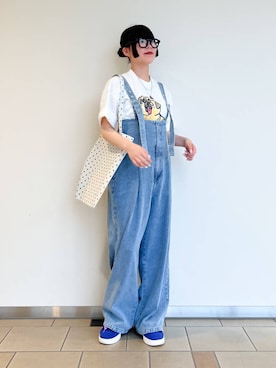 「骨格ストレート」｜「アイテム（サロペット/オーバーオール）」を使った、𖤐KIRA𖤐 さん（レディース・158cm）の夏コーディネート