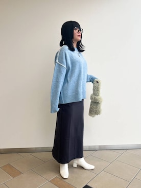 「クルーネックニット」｜𖤐KIRA𖤐 さん（レディース・158cm）の秋コーディネート