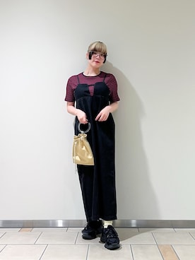 「ITEMS URBANRESEARCH（アイテムズ アーバンリサーチ）のデニムキャミワンピース（ワンピース、ブラック系）」を使った、‪☆KIRA‪☆さん（レディース・158cm）の夏コーディネート