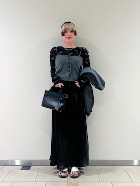 「ITEMS URBANRESEARCH（アイテムズ アーバンリサーチ）の起毛レースプルオーバー（Tシャツ/カットソー、ブラック系）」を使った、‪☆KIRA‪☆さん（レディース・158cm）の秋コーディネート