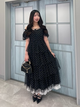 「one after another NICE CLAUP(ワンアフターアナザーナイスクラップ)の【Black Ribbon Collection】バックリボンティアードワンピース(ワンピース、その他)」を使った、ねねさん(レディース・148cm)の春コーディネート