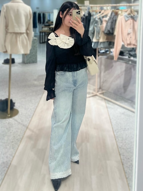 【グレージュ】【セットアップ対応】タイガーエンボスクラッシュ パンツ サイズ展開あり】レースポケットワイドパンツ（デニムパンツ）｜one