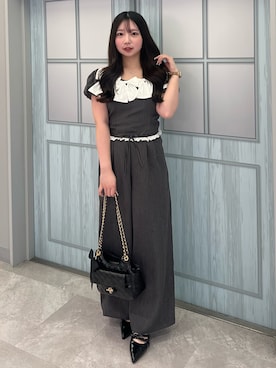 「one after another NICE CLAUP(ワンアフターアナザーナイスクラップ)の【Black Ribbon Collection】スラックスパンツ(スラックス、グレー系)」を使った、ねねさん(レディース・148cm)の春コーディネート