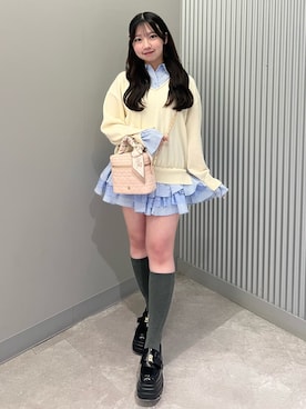 「one after another NICE CLAUP(ワンアフターアナザーナイスクラップ)のドッキングミニワンピース(ワンピース、ホワイト系)」を使った、ねねさん(レディース・148cm)の春コーディネート