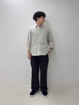 「GLOSTER（グロスター）の【色で選べる/ユニセックス対応】GOODNESS イージーパンツ（その他パンツ、ブラック系）」を使った、りきさん（メンズ・168cm）の春コーディネート