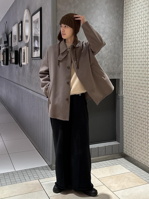 メリノウール ダブルフェイス ショート ステンカラーコート（ステン