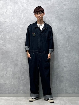 「Tシャツ」｜「アイテム（オールインワン・サロペット）」を使った、nakajiryoさん（メンズ・178cm）の夏コーディネート