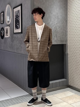 「アイテム（ノーカラージャケット）」を使った、nakajiryoさん（メンズ・178cm）の春コーディネート