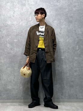 「アイテム（テーラードジャケット、グリーン系）」を使った、nakajiryoさん（メンズ・178cm）の夏コーディネート