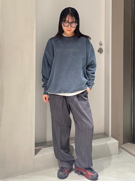 「Saturdays NYC（サタデーズ ニューヨークシティ ）のGeorge Tweed Two Tuck Pant（その他パンツ）」を使った、HINAさん（レディース・162cm）の秋コーディネート