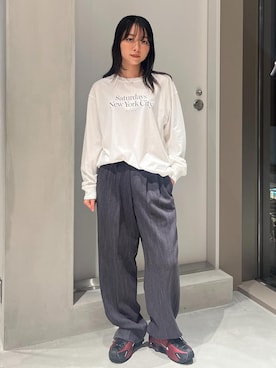 「Saturdays NYC（サタデーズ ニューヨークシティ ）のGeorge Tweed Two Tuck Pant（その他パンツ）」を使った、HINAさん（レディース・162cm）の秋コーディネート