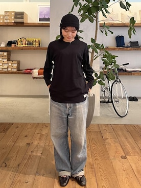 「Saturdays NYC（サタデーズ ニューヨークシティ ）のRib Beanie（ニットキャップ/ビーニー、ブラック系）」を使った、HINAさん（レディース）の秋コーディネート