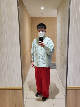 「アイテム（パンツ、レッド系）」を使った、Daiさん（メンズ・168cm）の春コーディネート