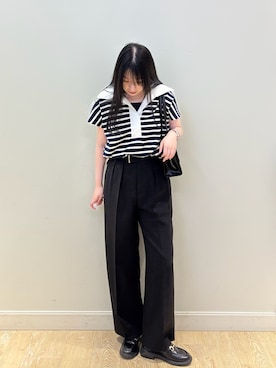 「NOLLEY’S（ノーリーズ）の《手洗い可能》サテン×ベア天2WAYタンクトップ（タンクトップ、ブラック系）」を使った、nanamiさん（レディース・163cm）の夏コーディネート