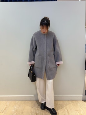 「ノーリーズ」｜「アイテム（ノーカラーコート）」を使った、nanamiさん（レディース・163cm）の冬コーディネート