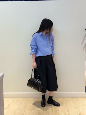 「NOLLEY’S（ノーリーズ）の型押しボストンバッグ（ボストンバッグ、ブラック系）」を使った、nanamiさん（レディース・163cm）の秋コーディネート