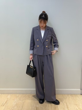 「NOLLEY’S Sophi（ノーリーズソフィ）の《セットアップ対応》ウォッシャブルウール混ツイルハイウエストワイドパンツ（その他パンツ）」を使った、nanamiさん（レディース・163cm）の秋コーディネート