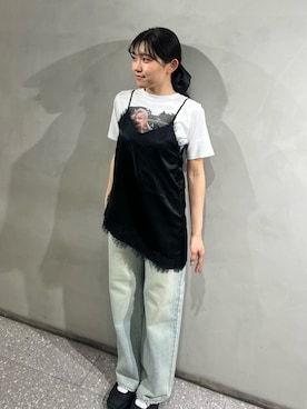 「SENSE OF PLACE by URBAN RESEARCH(センスオブプレイスバイアーバンリサーチ)の『別注』MARILYNMONROE×SENSE OF PLACE グラフィックTシャツ(Tシャツ/カットソー、その他)」を使った、あんりさん(レディース・152cm)の春コーディネート