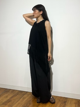 「SENSE OF PLACE by URBAN RESEARCH(センスオブプレイスバイアーバンリサーチ)のレースドッキングアシメカットトップ(タンクトップ、ブラック系)」を使った、あんりさん(レディース・152cm)の夏コーディネート