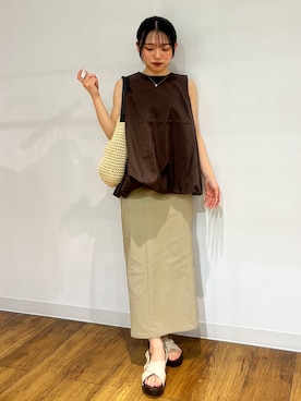 「SENSE OF PLACE by URBAN RESEARCH(センスオブプレイスバイアーバンリサーチ)のショルダータックバルーンブラウス(シャツ/ブラウス、ブラウン系)」を使った、あんりさん(レディース・152cm)の春コーディネート