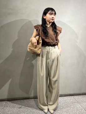 「SENSE OF PLACE by URBAN RESEARCH(センスオブプレイスバイアーバンリサーチ)のブロードパフショルダーブラウス(シャツ/ブラウス、ブラウン系)」を使った、あんりさん(レディース・152cm)の春コーディネート
