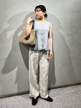 「SENSE OF PLACE by URBAN RESEARCH(センスオブプレイスバイアーバンリサーチ)の『洗濯可/毛玉防止』SKINProof抗ピルペプラムニットカーディガン(ニット/セーター、グレー系)」を使った、あんりさん(レディース・152cm)の春コーディネート