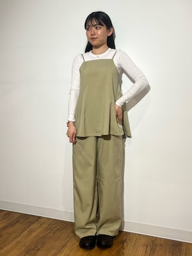 「SENSE OF PLACE by URBAN RESEARCH(センスオブプレイスバイアーバンリサーチ)のフレアキャミドッキングオールインワン(その他パンツ、ベージュ系)」を使った、あんりさん(レディース・152cm)の春コーディネート