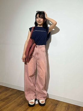 「SENSE OF PLACE by URBAN RESEARCH（センスオブプレイスバイアーバンリサーチ）のアイテム（トートバッグ）」を使った、アンリさん（レディース・152cm）の夏コーディネート