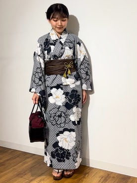 「SENSE OF PLACE by URBAN RESEARCH(センスオブプレイスバイアーバンリサーチ)の『接触冷感/速乾』『WEB/一部店舗限定』ワンピース浴衣4点セットA(その他、その他)」を使った、あんりさん(レディース・152cm)の夏コーディネート