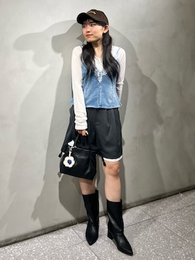「SMELLY(スメリー)のvacationコーデュロイキャップ(キャップ、ブラウン系)」を使った、あんりさん(レディース・152cm)の夏コーディネート