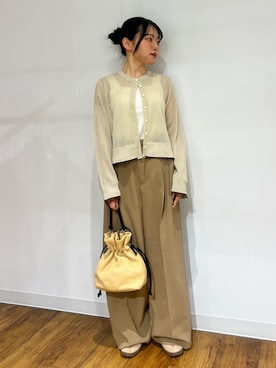 「SENSE OF PLACE by URBAN RESEARCH(センスオブプレイスバイアーバンリサーチ)の『洗濯可』UVケアシアーリブカーディガン(カーディガン/ボレロ、ベージュ系)」を使った、あんりさん(レディース・152cm)の春コーディネート