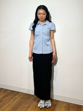 「SENSE OF PLACE by URBAN RESEARCH(センスオブプレイスバイアーバンリサーチ)のパフスリーブコンパクトギャザーシャツ(シャツ/ブラウス、ブルー系)」を使った、あんりさん(レディース・152cm)の春コーディネート