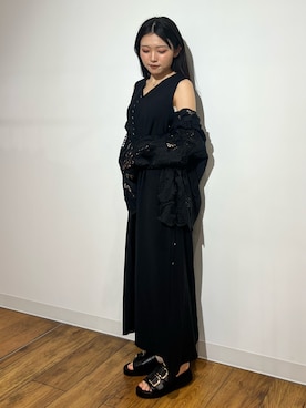 「SENSE OF PLACE by URBAN RESEARCH(センスオブプレイスバイアーバンリサーチ)の2wayウエストギャザーワンピース(ワンピース、ブラック系)」を使った、あんりさん(レディース・152cm)の春コーディネート