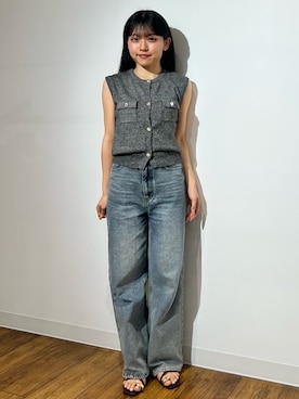 「SENSE OF PLACE by URBAN RESEARCH(センスオブプレイスバイアーバンリサーチ)の『洗濯可』メタルボタンポケットベスト(ベスト、ブラック系)」を使った、あんりさん(レディース・152cm)の夏コーディネート