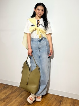「SENSE OF PLACE by URBAN RESEARCH(センスオブプレイスバイアーバンリサーチ)の『接触冷感/速乾』シアーストライプアレンジシャツ(シャツ/ブラウス、ベージュ系)」を使った、あんりさん(レディース・152cm)の春コーディネート