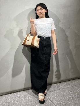 「SENSE OF PLACE by URBAN RESEARCH(センスオブプレイスバイアーバンリサーチ)のレースドレープトップ(Tシャツ/カットソー、ホワイト系)」を使った、あんりさん(レディース・152cm)の春コーディネート