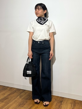 「Collaboration URBAN RESEARCH(コラボレーションアーバンリサーチ)のEXPO2025 DRAWSTRING BAG(ショルダーバッグ、ブラック系)」を使った、あんりさん(レディース・152cm)の夏コーディネート