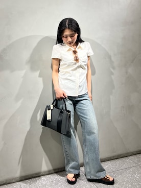 「SENSE OF PLACE by URBAN RESEARCH(センスオブプレイスバイアーバンリサーチ)のパフスリーブコンパクトギャザーシャツ(シャツ/ブラウス、ホワイト系)」を使った、あんりさん(レディース・152cm)の春コーディネート