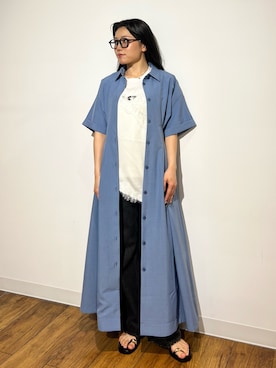 「SENSE OF PLACE by URBAN RESEARCH(センスオブプレイスバイアーバンリサーチ)の『UR TECH DRYLUXE』リネンライクワンピース(ワンピース、ブルー系)」を使った、あんりさん(レディース・152cm)の春コーディネート