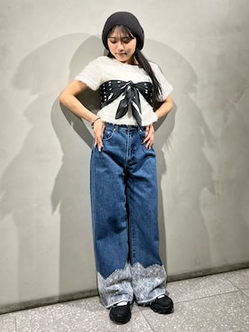 「SMELLY(スメリー)のリブニットベレー(ハンチング/ベレー帽、グレー系)」を使った、あんりさん(レディース・152cm)の春コーディネート