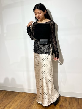 「SENSE OF PLACE by URBAN RESEARCH(センスオブプレイスバイアーバンリサーチ)のシアーレースカットトップ(Tシャツ/カットソー、ブラック系)」を使った、あんりさん(レディース・152cm)の夏コーディネート