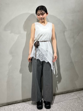「SENSE OF PLACE by URBAN RESEARCH(センスオブプレイスバイアーバンリサーチ)のレースドッキングアシメカットトップ(タンクトップ、ホワイト系)」を使った、あんりさん(レディース・152cm)の春コーディネート