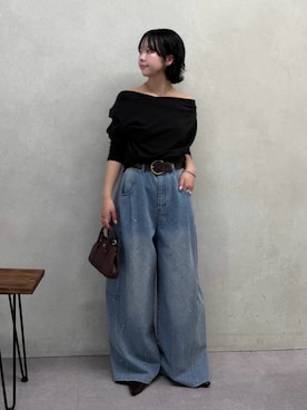 「DouDou（ドゥドゥ）のペイントパンツ（その他パンツ、ブルー系）」を使った、madokaさん（レディース・156cm）の夏コーディネート