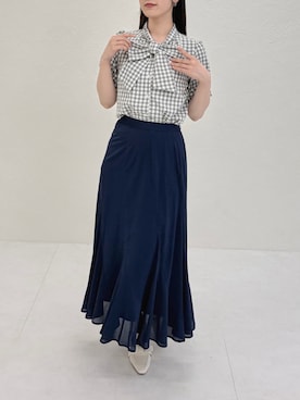 「MISCH MASCH（ミッシュマッシュ）の2026春夏新作 変形マーメイドスカート（スカート、ブルー系）」を使った、MISCHMASCH ECさん（レディース・150cm）の春コーディネート
