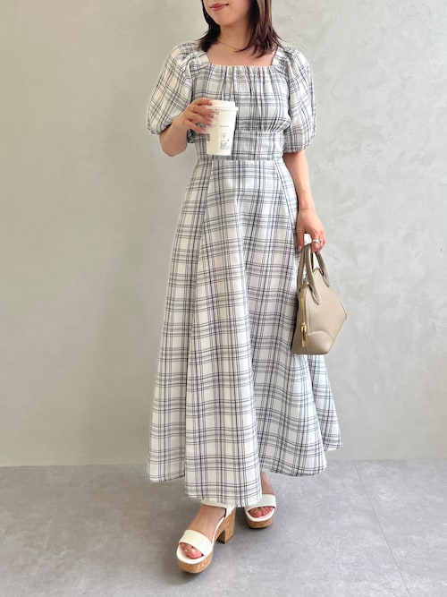 限定チェックのワンピース セール】フロントギャザーバイヤスチェックワンピース（インナー