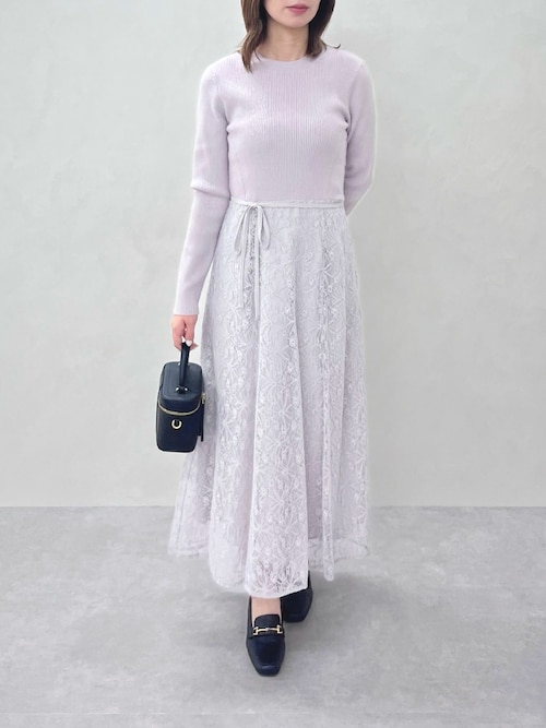 セール】2025秋冬新作 ラメレースニットドッキングワンピース