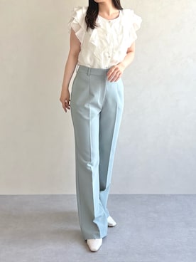 「MISCH MASCH（ミッシュマッシュ）のWEB限定 2025春夏新作 フレアカットタックパンツ（その他パンツ、グリーン系）」を使った、MISCHMASCH ECさん（レディース・150cm）の春コーディネート