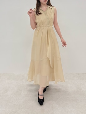 「MISCH MASCH（ミッシュマッシュ）の2026秋冬新作 カシュクール風アシメフリルシャツワンピース（シャツワンピース、イエロー系）」を使った、MISCHMASCH ECさん（レディース・150cm）の夏コーディネート