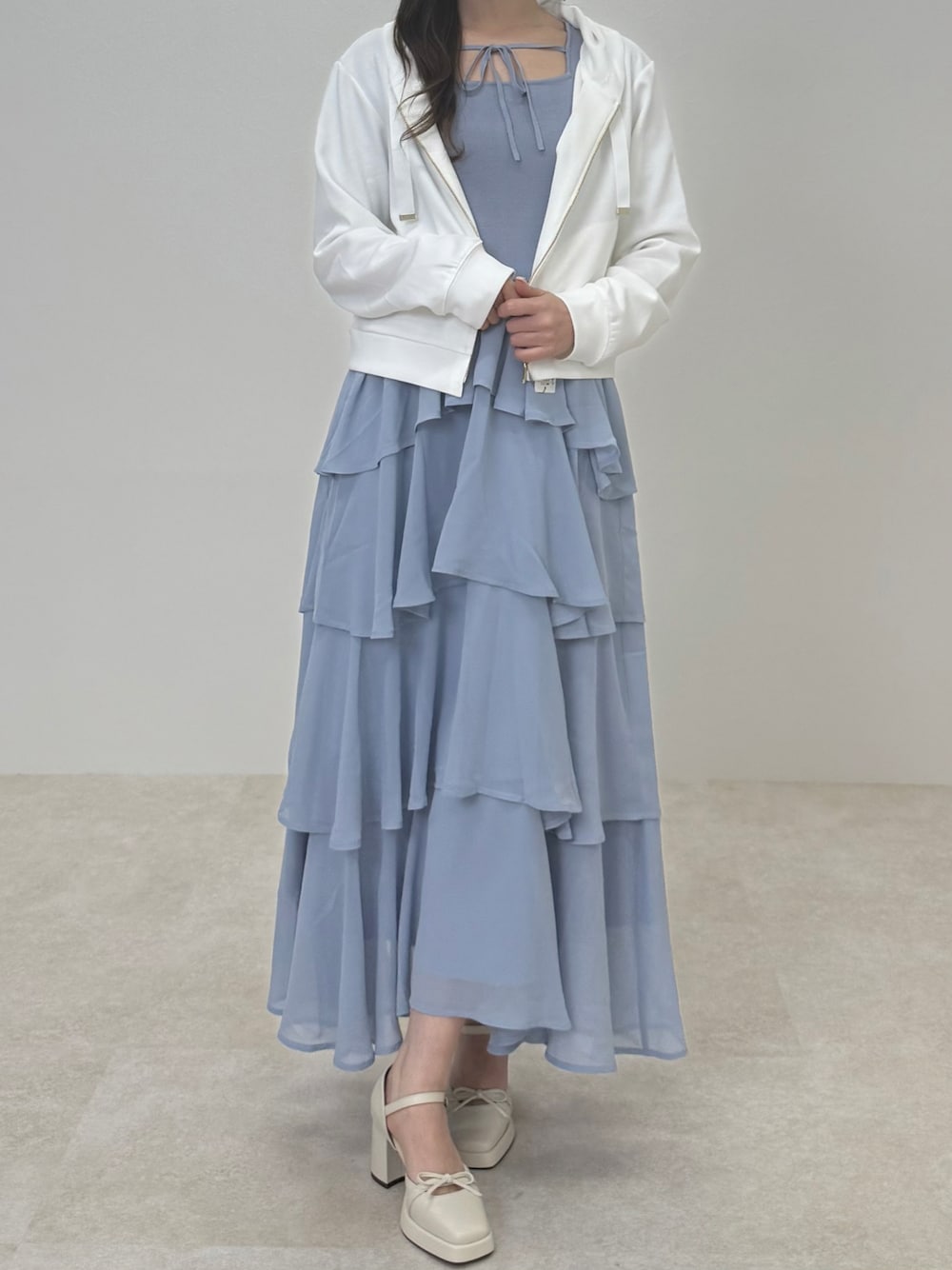 2026春夏新作 ZOZO限定アイテム フロントリボンティアードフリルロング